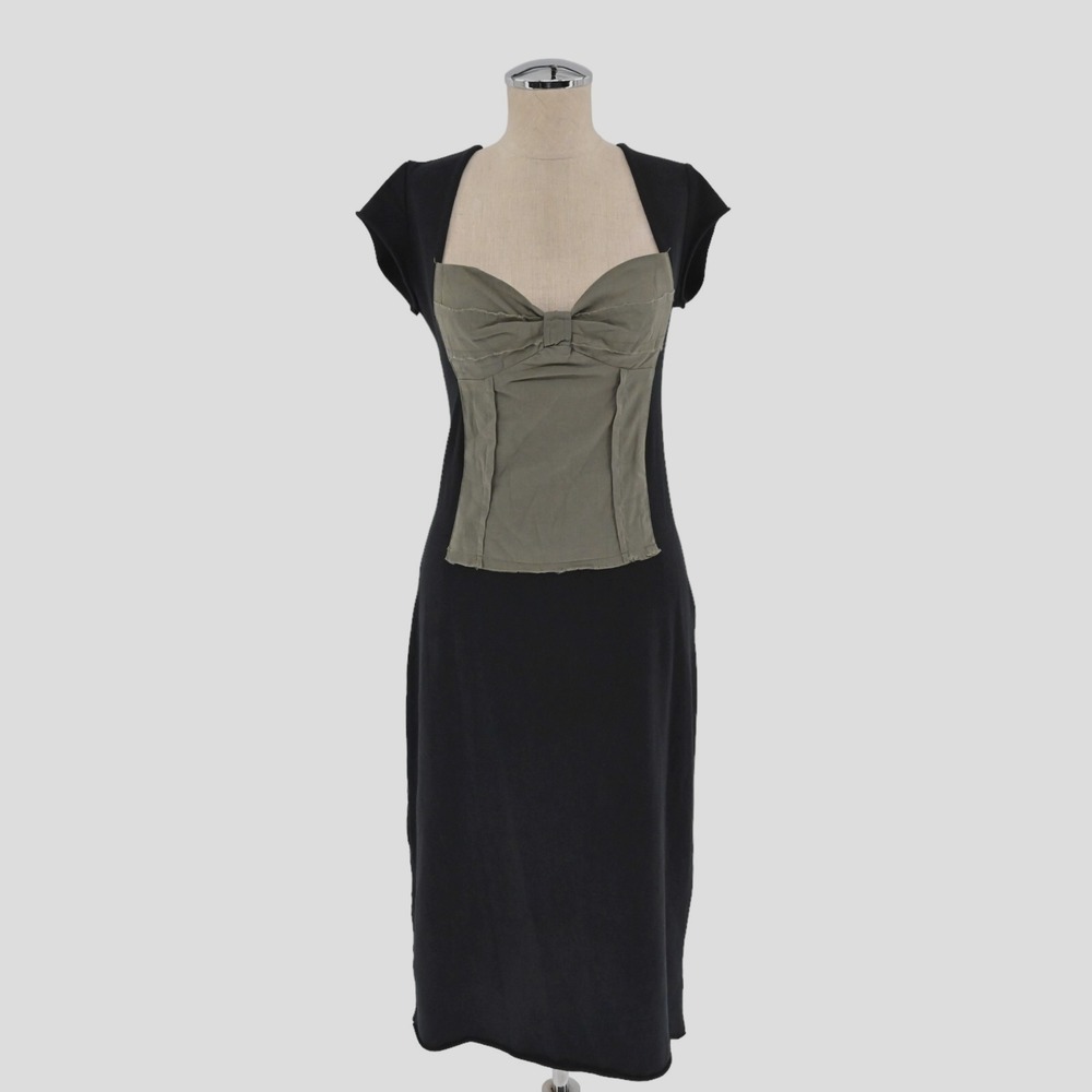 Vtg Y2k Womens Corset‎ Pencil Dress Sz M Black Cotton Retro RAW EARTH WILD SKY
